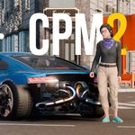 Miniatura de lo que se conoce como Car Parking Multiplayer 2 que muestra a un personaje femenino parado a un lado de un coche deportivo azul con las letras CPM2 en el fondo