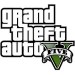 Logotipo de Grand Theft Auto V. La palabra GTA 5 2.0 APK en gran negro agrisado, la letra V en una corona real.