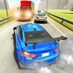 Auto azul adelantando en Highway Overtake MOD APK.